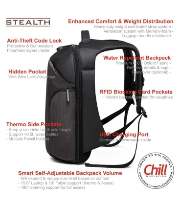 Chill Stealth Anti-Tyveri Ryggsekk / Backpack