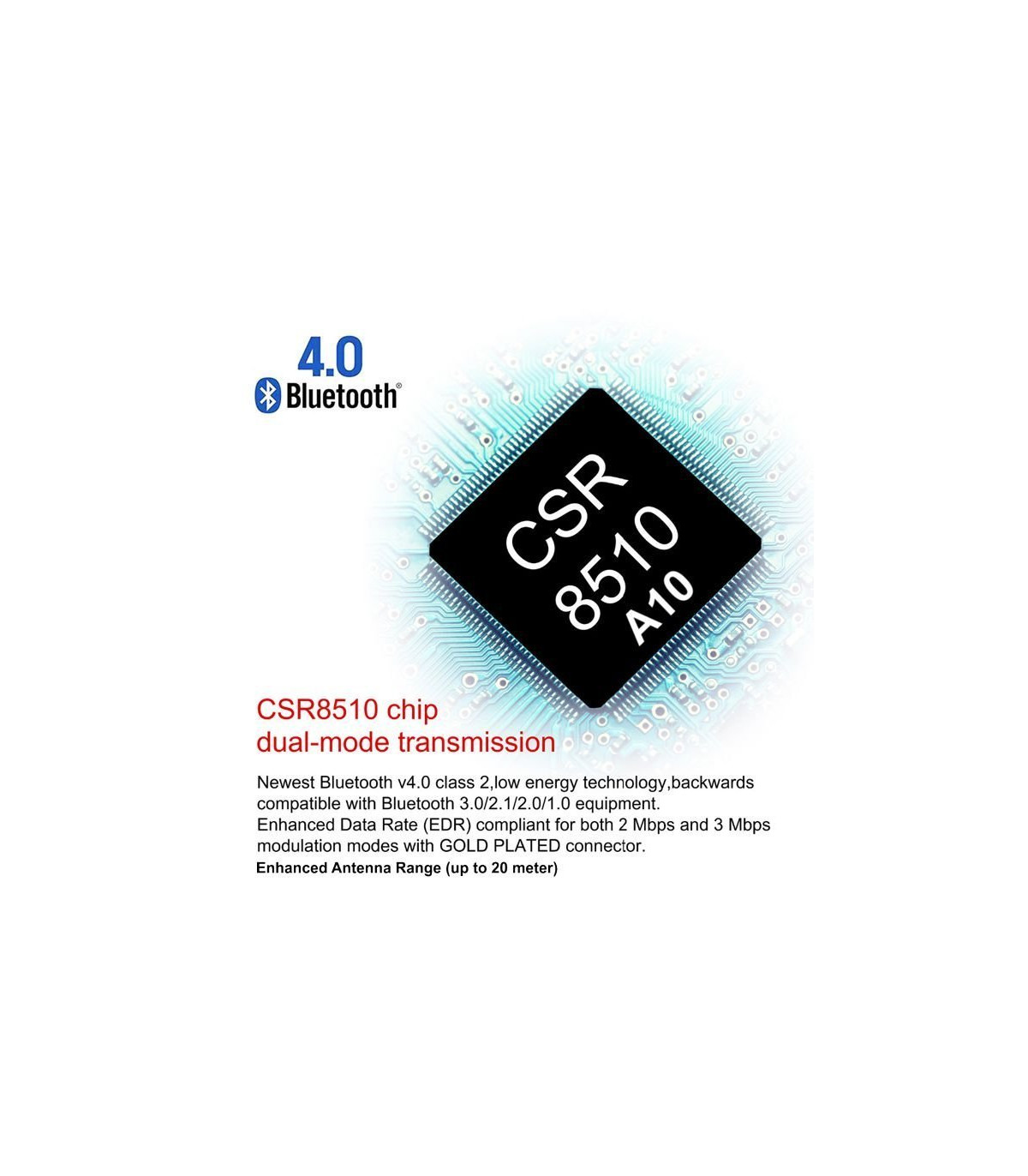 Bluetooth 4.0 CSR Nano USB Dongle, 20mtr, Plug&Play
