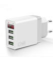 3-port USB laddare, LED Display, 5V/3.1A, Smart-IQ, EU plug