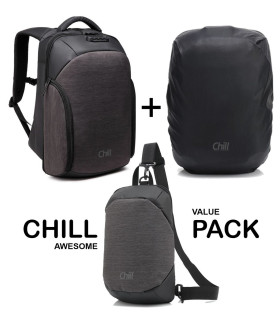 Pakketilbud: Chill Stealth ryggsekk + Urban veske + Regntrekk
