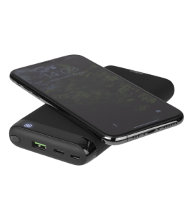 10000mAh USB-C PD PowerBank, Trådløs Qi ladning, Procentvisning, Sort