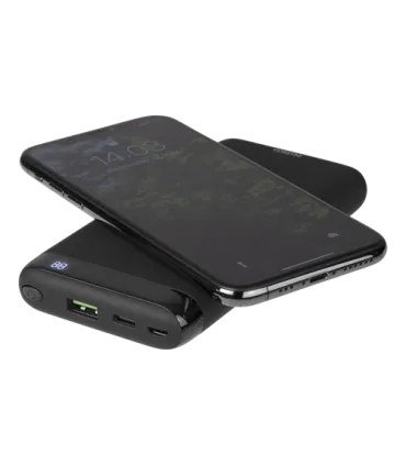 Deltaco 10000mAh USB-C PD PowerBank, Trådlös Qi-laddning,LED-procentvisning, Svart