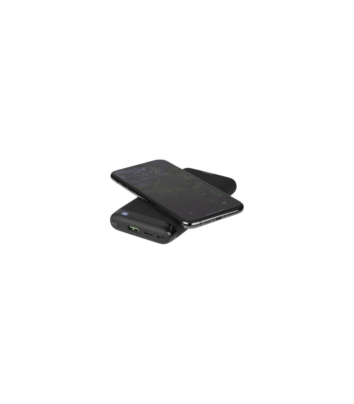 10000mAh USB-C PD PowerBank, Trådløs Qi ladning, Procentvisning, Sort