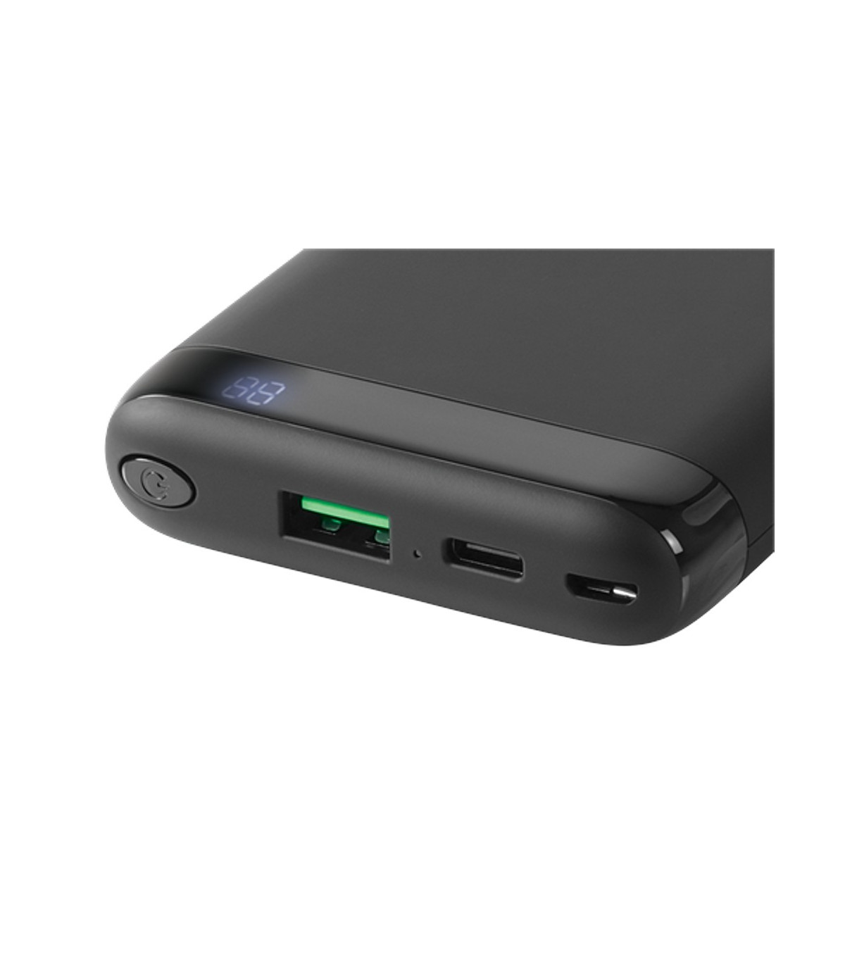 10000mAh USB-C PD PowerBank, Trådløs Qi ladning, Procentvisning, Sort