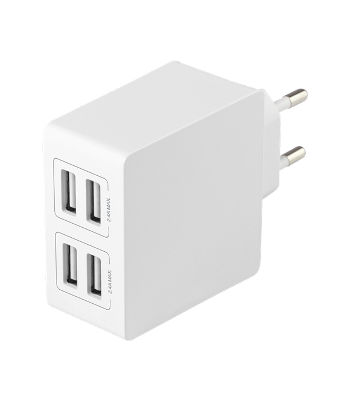 4-port USB oplader, 5V/4.8A (24W), Smart-IQ, EU/DK stik