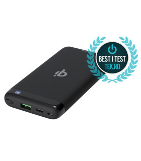 Deltaco 10000mAh USB-C PD PowerBank, Trådlös Qi-laddning,LED-procentvisning, Svart