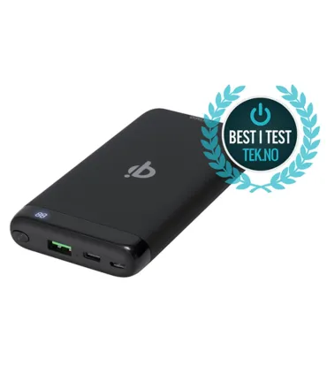 Deltaco 10000mAh USB-C PD PowerBank, Wireless Qi Charging, LED Display, Black